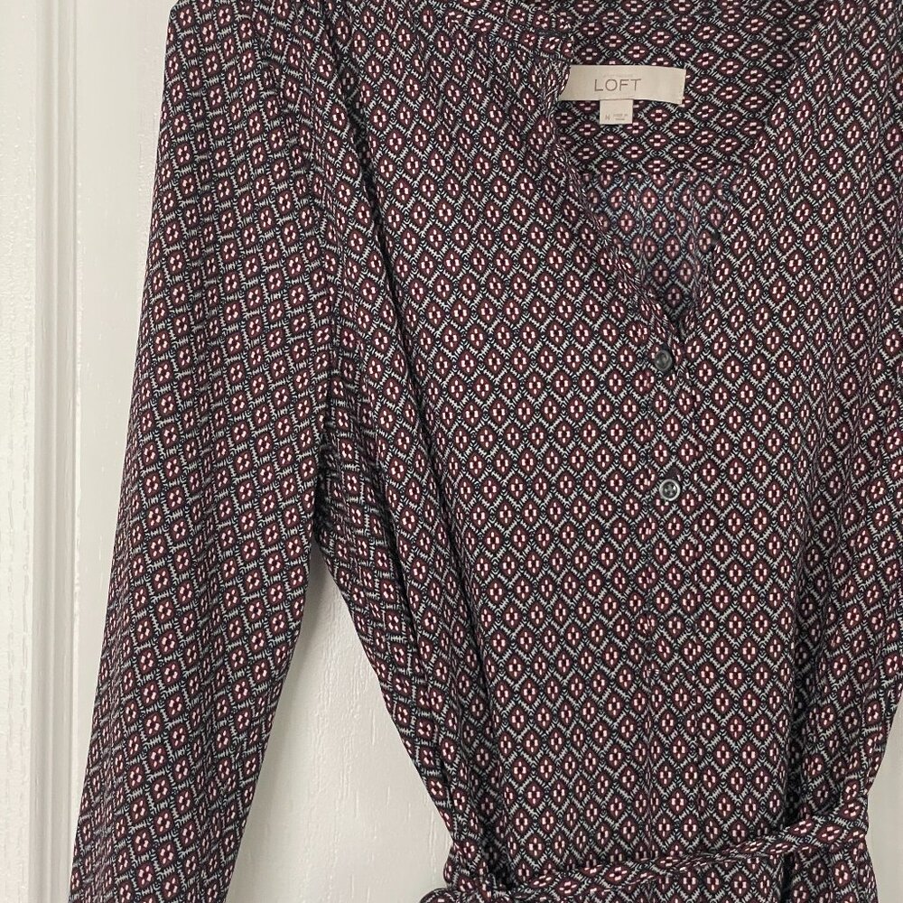 LOFT Tie-Waist Long Sleeve Midi Dress